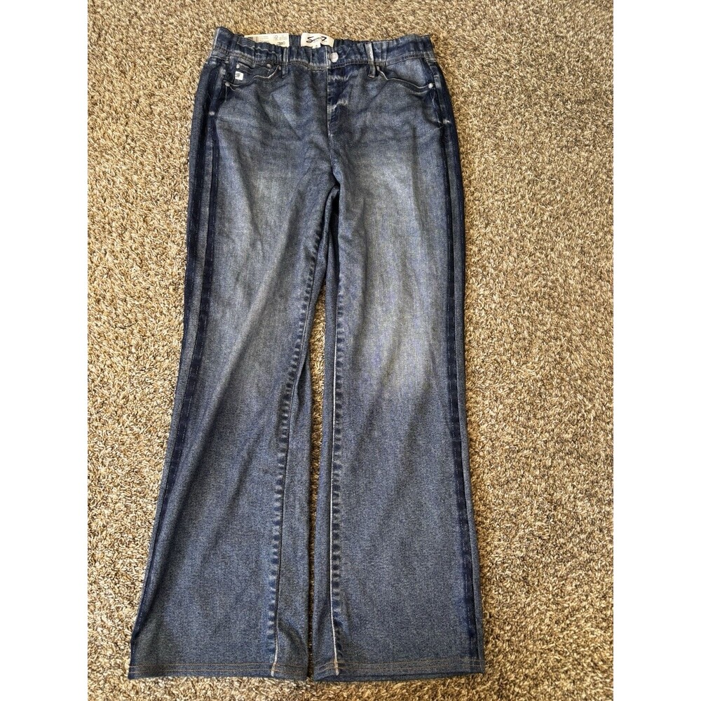 Seven7 Womens Sweatpant Denim Jeans M Wide Leg Side Stripe Blue NWT